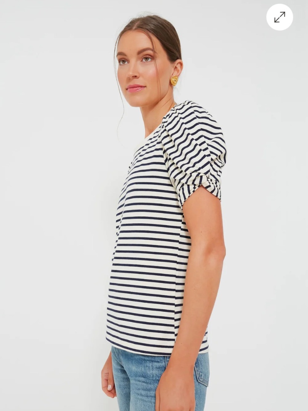 XS Pomander Place Navy Striped Vesty Puff Short Sleeve Crewneck Shirt - Picture 2 of 3